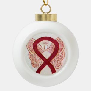 Burgundy Awareness Ribbon Guardian Angel Ornaments