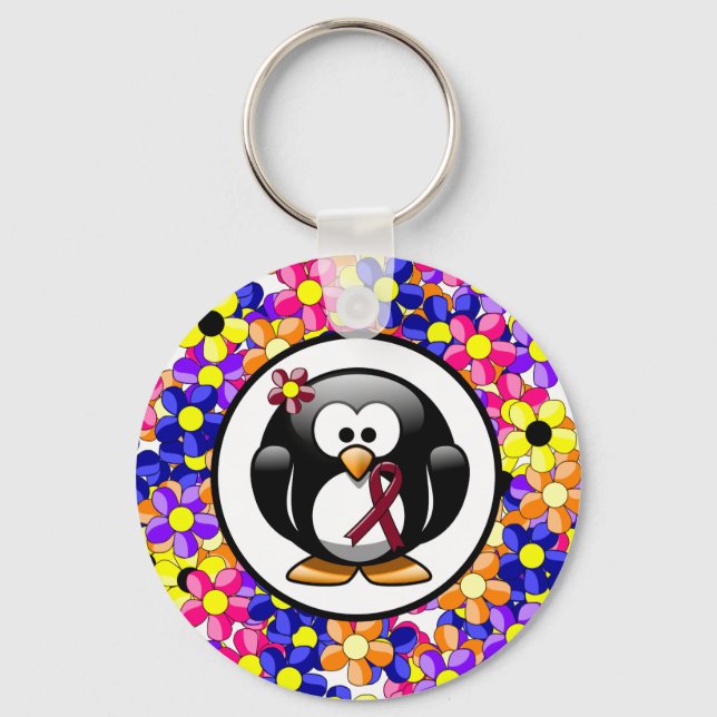 Burgundy Awareness Ribbon Penguin Key Ring (Front)