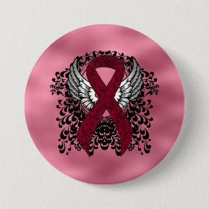 Burgundy Awareness  Ribbon with Wings 7.5 Cm Round Badge