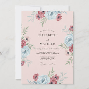 Burgundy Azure Painted Wedding Invitation