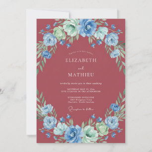 Burgundy Azure Wildflower Wedding Invitation