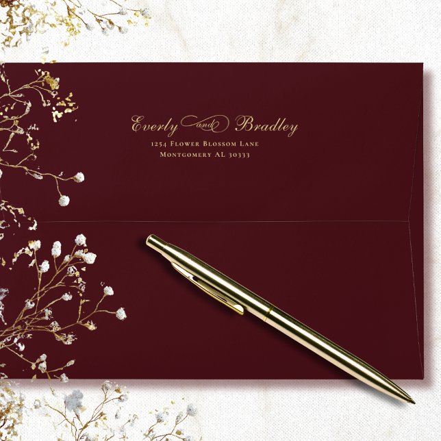 Burgundy Background Elegant Gold Script Formal   Envelope (Creator Uploaded)