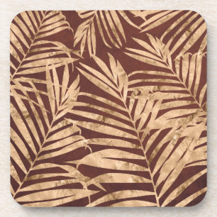 Burgundy Background/Gold Leaf Coasters