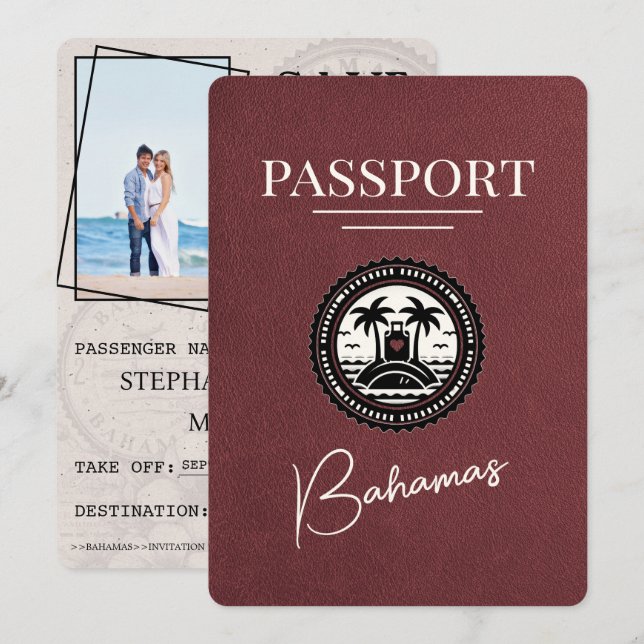 Burgundy Bahamas Passport Save The Date (Front/Back)