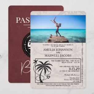 Burgundy Bahamas Passport Wedding Invitation