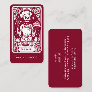 Burgundy Baker Tarot Skeleton Pastry Chef  Business Card