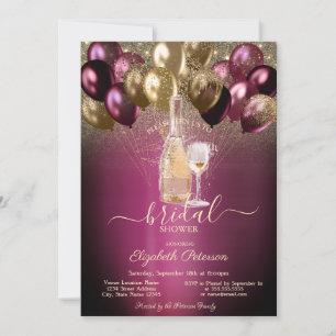 Burgundy Balloons Wine Set Glitter Bridal Shower Invitation