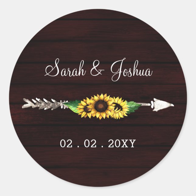 Burgundy barn wood floral sunflowers rustic  classic round sticker (Front)