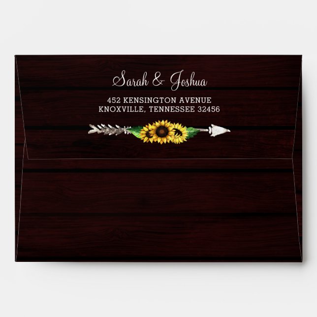 Burgundy barn wood floral sunflowers rustic envelope (Back (Top Flap))