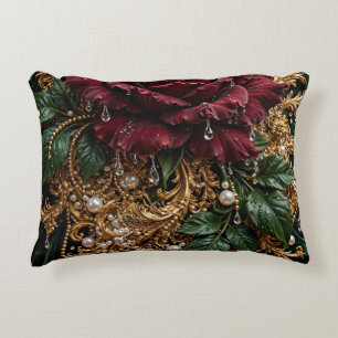 Burgundy Baroque Rose Pillow