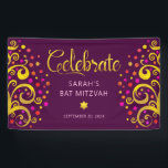 Burgundy Bat Mitzvah Gold Foil Script Tree of Life Banner<br><div class="desc">Be proud, rejoice and showcase this milestone of your favourite Bat Mitzvah! Hang up this stunning, modern, stylish, personalised banner to add to her special day. Sparkly, gold, faux foil calligraphy script, light pink typography, and two abstract, graphic, gold foil trees with sparkly pink, orange, and red Star of David...</div>