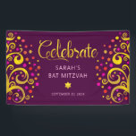 Burgundy Bat Mitzvah Gold Foil Script Tree of Life Banner<br><div class="desc">Be proud, rejoice and showcase this milestone of your favourite Bat Mitzvah! Hang up this stunning, modern, stylish, personalised banner to add to her special day. Sparkly, gold, faux foil calligraphy script, light pink typography, and two abstract, graphic, gold foil trees with sparkly pink, orange, and red Star of David...</div>