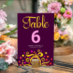 Burgundy Bat Mitzvah Gold Foil Tree of Life Modern Table Number<br><div class="desc">No Bat Mitzvah party is complete without personalised table number cards. Let your favourite Bat Mitzvah be proud, rejoice and celebrate her milestone at her perfectly coordinated party. This sophisticated, chic, stunning, abstract graphic faux gold foil tree with sparkly pink, orange, and red Star of David and dot “leaves” and...</div>