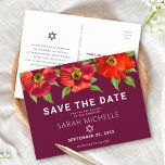 Burgundy Bat Mitzvah Save Date Floral Watercolor Invitation Postcard<br><div class="desc">Make sure all your friends and relatives will be able to celebrate your daughter’s milestone Bat Mitzvah! Send out this chic, stunning, red floral watercolor with modern san serif type against a burgundy background, personalised “Save the Date” announcement postcard. Personalise the custom text with your Bat Mitzvah’s name and date....</div>