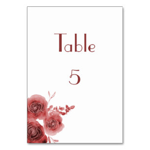 Burgundy Beauty Watercolor Table Number