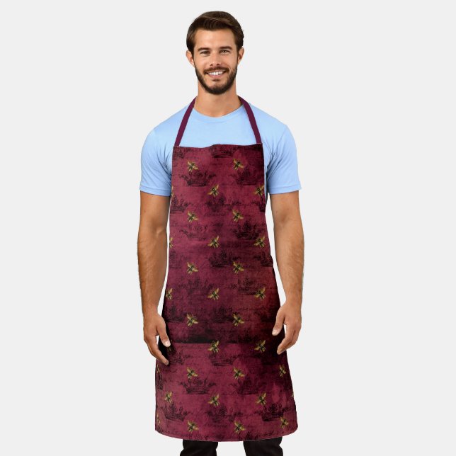 Burgundy Bee Series Design Four  Apron (Worn)
