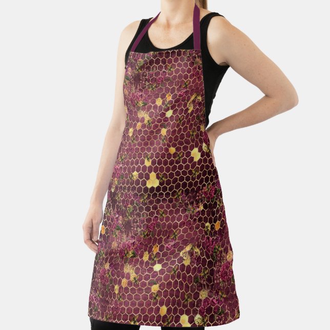 Burgundy Bee Series Design One Apron (Insitu)