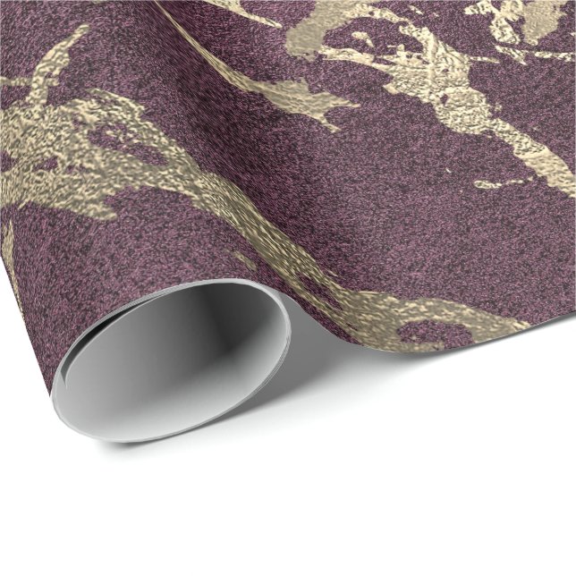 Burgundy Beetroot Foxier Gold Marble Shiny Glam Wrapping Paper (Roll Corner)
