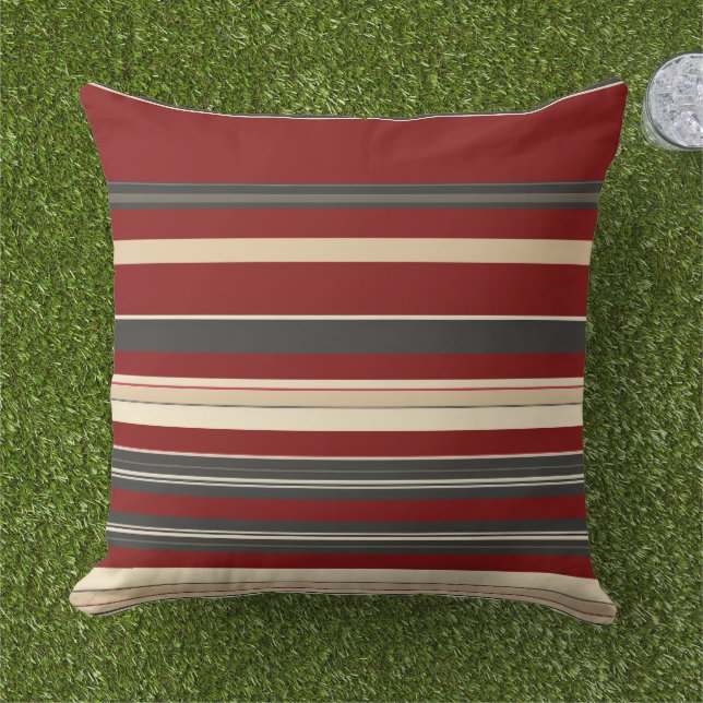Burgundy ,beige, brown, striped cushion (Grass)