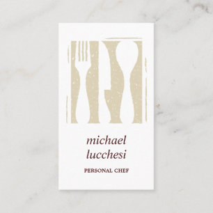 Burgundy Beige Cutlery Chef Catering Restaurant Business Card