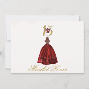 Burgundy beige Quinceañera invitation in Spanish