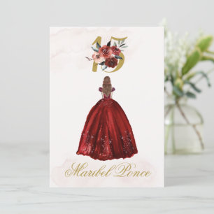 Burgundy beige Quinceañera invitation in Spanish