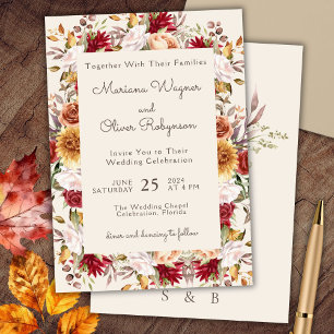 Burgundy Beige Romantic Floral Wedding Invitation