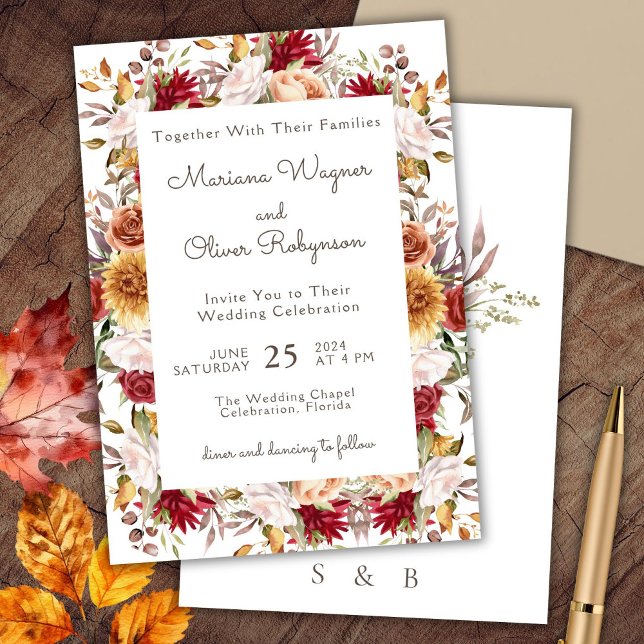 Burgundy Beige Romantic Floral Wedding Invitation (Creator Uploaded)