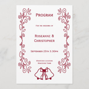 Burgundy Bells Scrollwork Design Wedding Programme