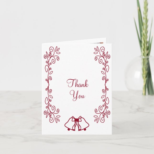 Burgundy Bells Scrollwork Design Wedding Thank You Card (Front)