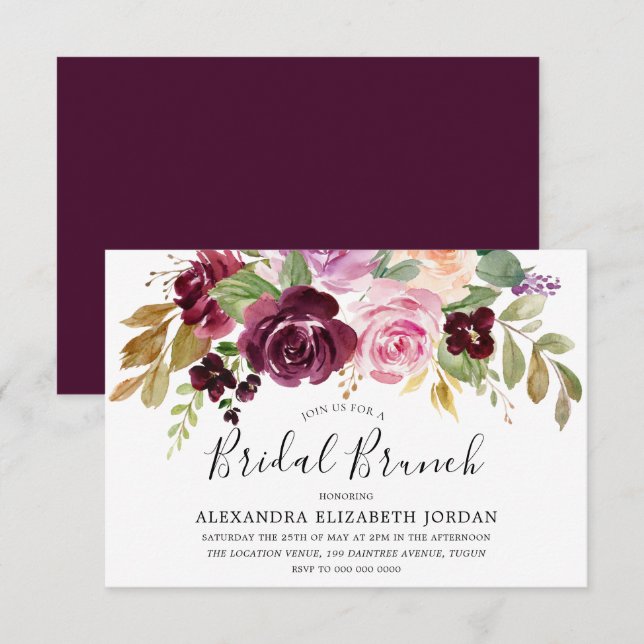 Burgundy Berry All Seasons Bridal Shower Brunch Invitation (Front/Back)