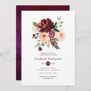 Burgundy Berry and Blush Floral Bridal Shower Invitation