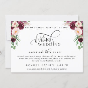 Burgundy Berry and Blush Floral Virtual Wedding Invitation