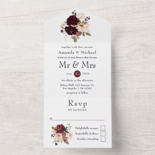Burgundy Berry and Blush Floral Wedding All In One All In One Invitation