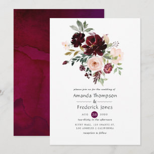 Burgundy Berry and Blush Floral Wedding Invitation