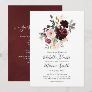 Burgundy Berry and Blush Floral Wedding Invitation