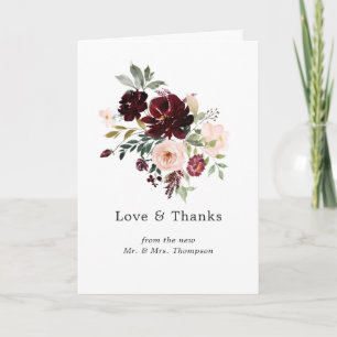 Burgundy Berry and Blush Floral Wedding Photo Thank You Card
