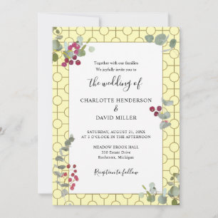 Burgundy Berry and Eucalyptus Greenery Wedding Invitation