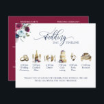 Burgundy, Berry Blue Wedding Program and Timeline<br><div class="desc">Elegant modern timeline program with watercolor images. Use of modern elegant hand written calligraphy details. Hand painted watercolor timeline images in golden hues with delicate floral details coordinating to bouquet on the corner. Flowers in burgundy, berry, dusty blue and navy tones. Ability to customise information on the back to suit...</div>