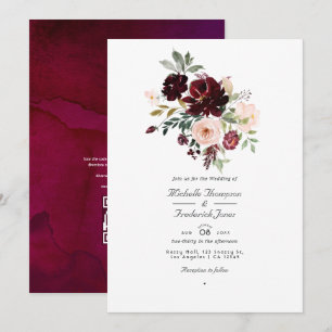 Burgundy Berry & Blush Floral QR Code RSVP Wedding Invitation