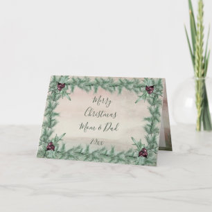 Burgundy Berry Holly Pine Christmas Holiday Card