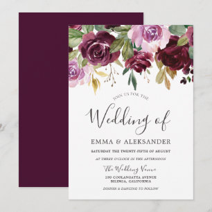 Burgundy Berry & Lilac Floral Fall Wedding Invitation