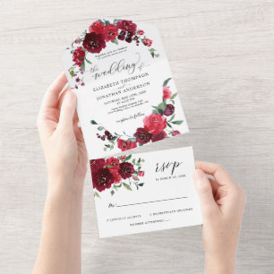Burgundy Berry Pink Marsala Wedding Details RSVP All In One Invitation