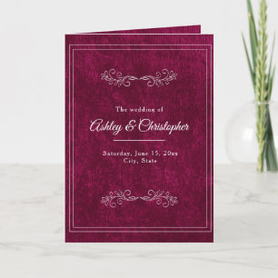 Burgundy Berry Velvet White Folded Wedding Program Programme