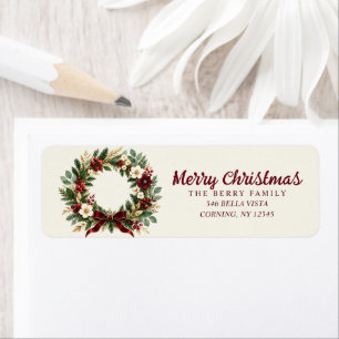 Burgundy Berry Wreath Return Address Label