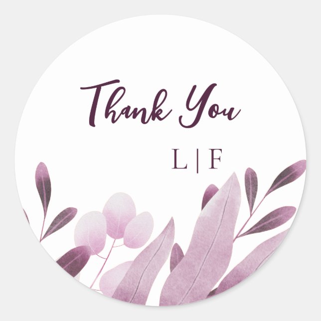 Burgundy Big Leaf Wedding Thank You Classic Round Sticker (Front)