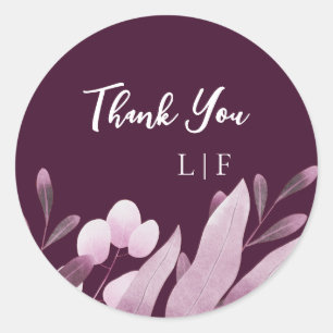 Burgundy Big Leaf Wedding Thank You Classic Round Sticker