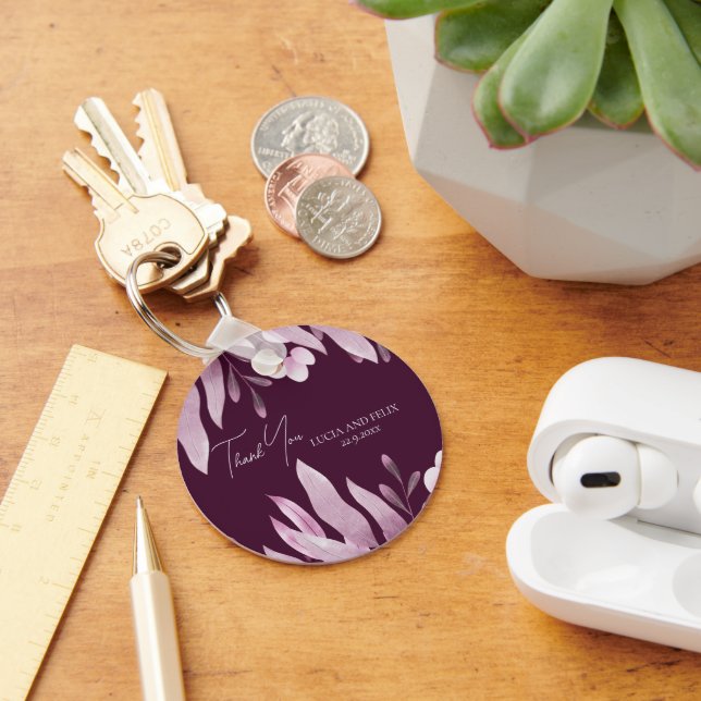 Burgundy Big Leaves Wedding Thank You Key Ring (Desk)