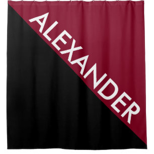 Burgundy Black 2 Bold Triangles Diag Monogram Shower Curtain