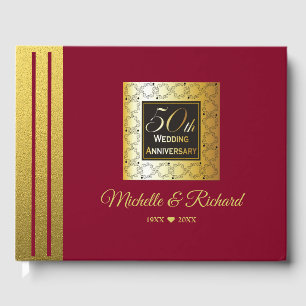 Burgundy Black And Gold 50th Wedding Anniversary Guest Book